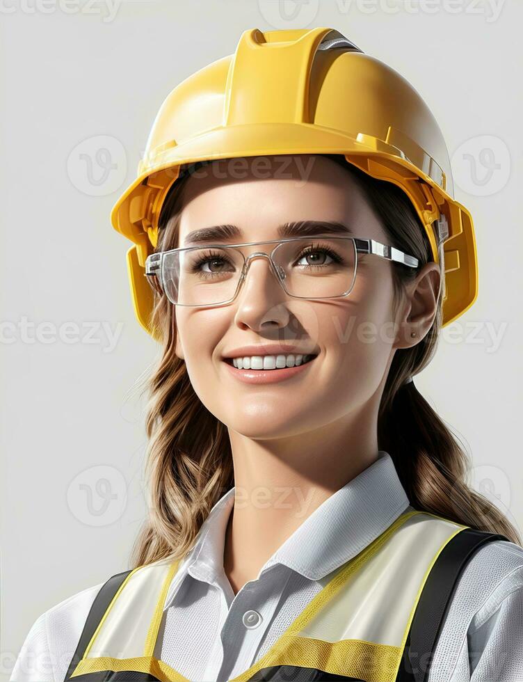 ai génératif, , Jeune femelle site ingénieur avec une sécurité gilet et casque photo