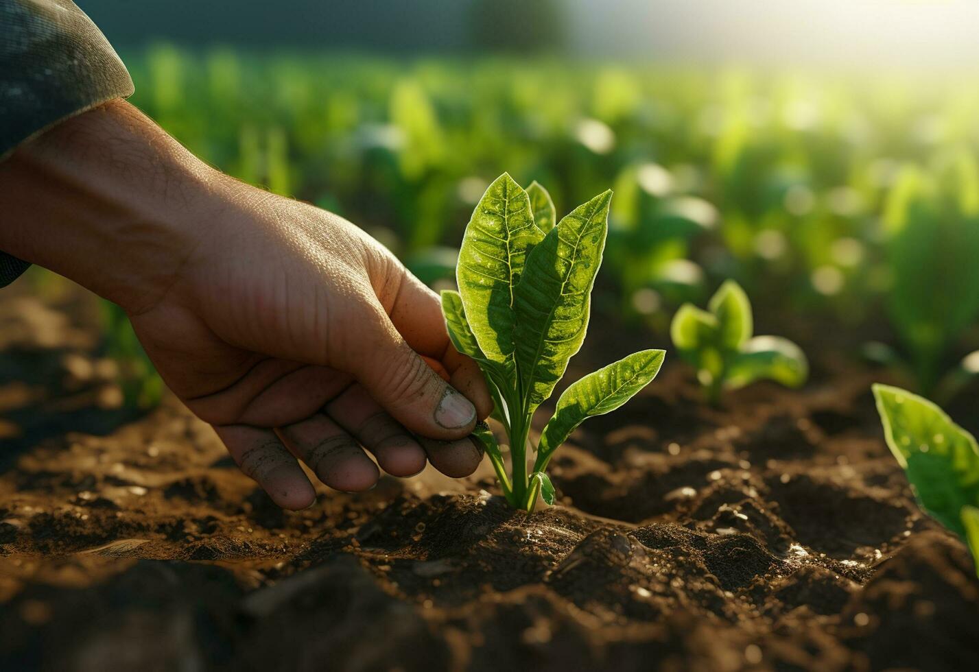 ai génératif Les agriculteurs mains plus de ferme les plantes réaliste image, ultra HD, haute conception très détaillé photo