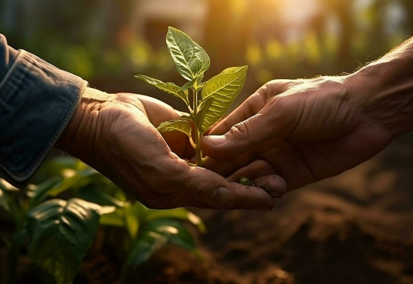 ai génératif Les agriculteurs mains plus de ferme les plantes réaliste image, ultra HD, haute conception très détaillé photo