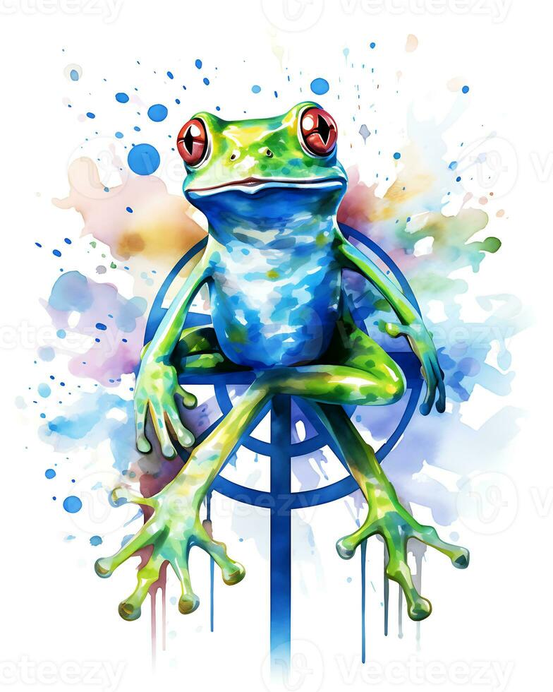 aquarelle grenouille dans la nature tête séance génératif ai photo