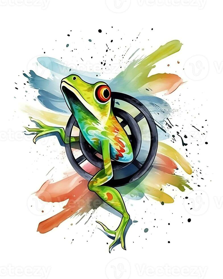 aquarelle grenouille dans la nature tête séance génératif ai photo