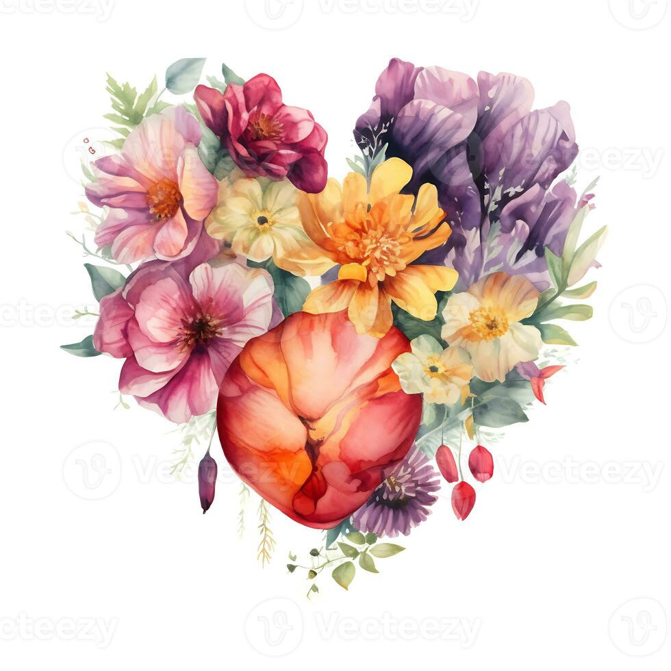aquarelle magnifique fleurs formant cœur l'amour floral clipart photo