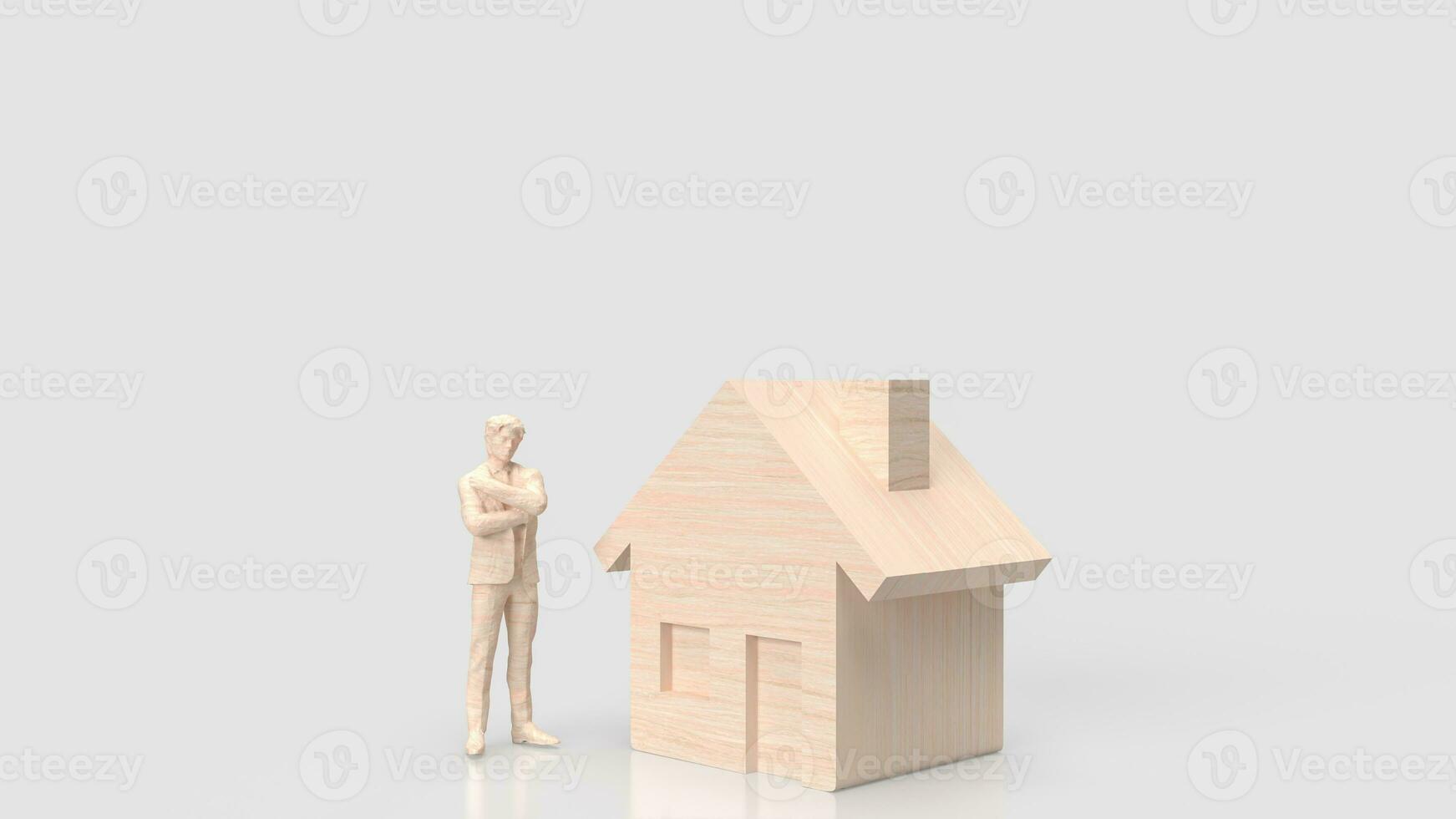 le homme et maison bois pour bâtiment concept 3d le rendu photo