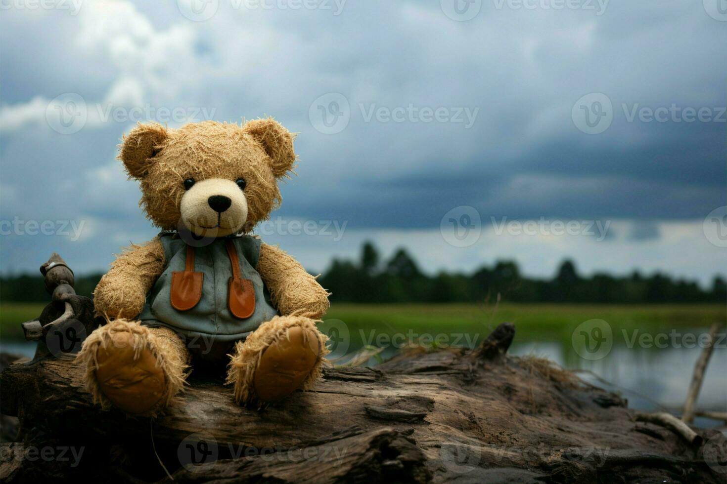 solitaire ours poupée dans ancien tenue, une mélancolique relique ai généré photo