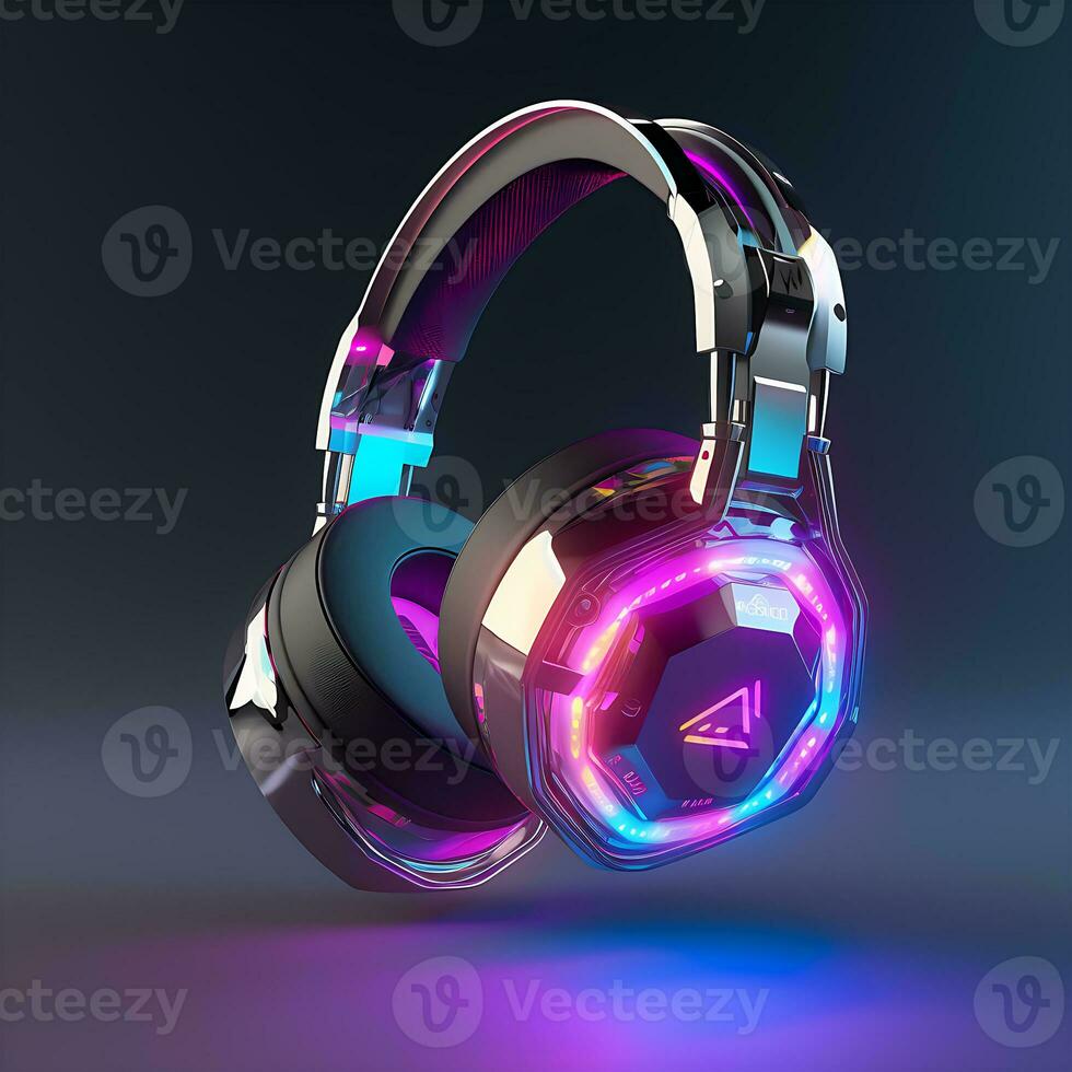 coloré jeu brillant casque et magnifique néon lumières écouteurs photo