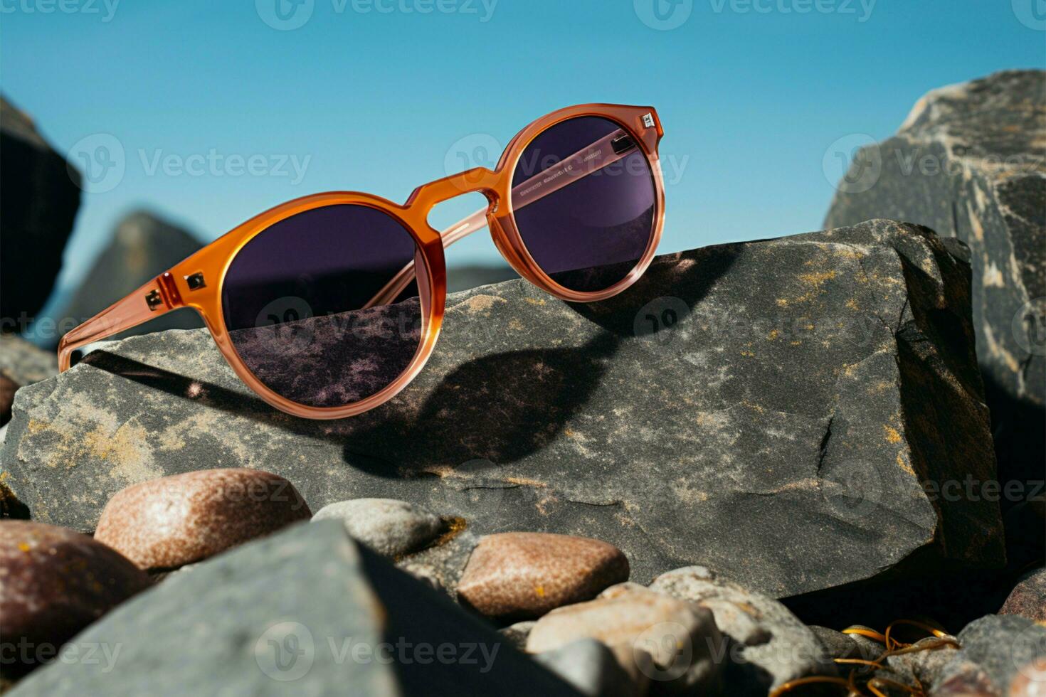 des lunettes de soleil perché un haut une texturé osciller, natures élégant accessoire titulaire ai généré photo