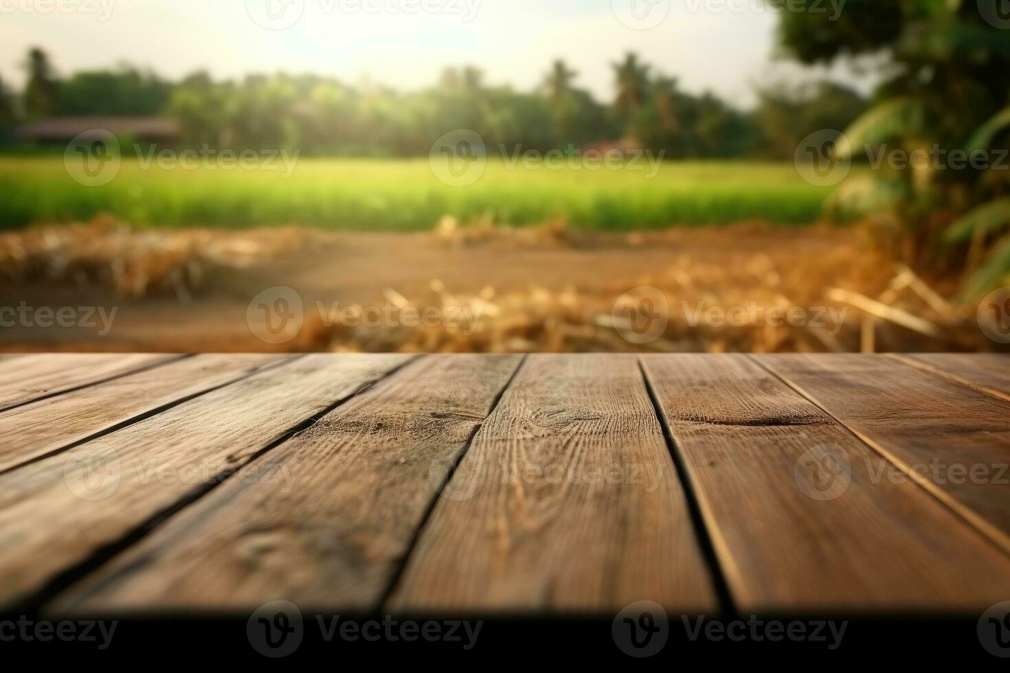 rustique en bois table avec flou vert la nature jardin Contexte photo