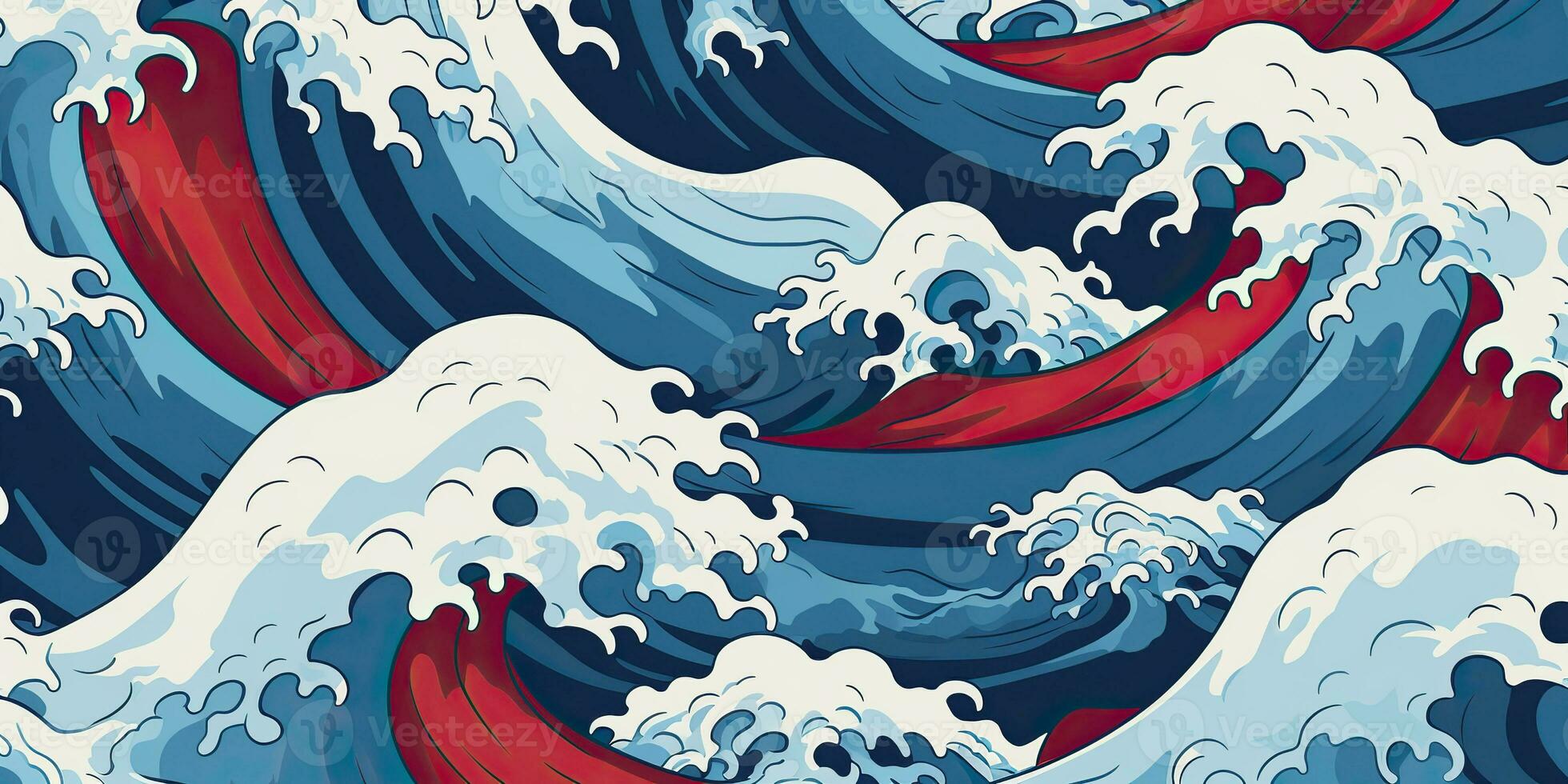 ai généré. ai génératif.vintage rétro vieux style tiré peindre mer océan rivière l'eau vagues dans minimal Japonais style. Marin et nautique illustration. graphique art photo