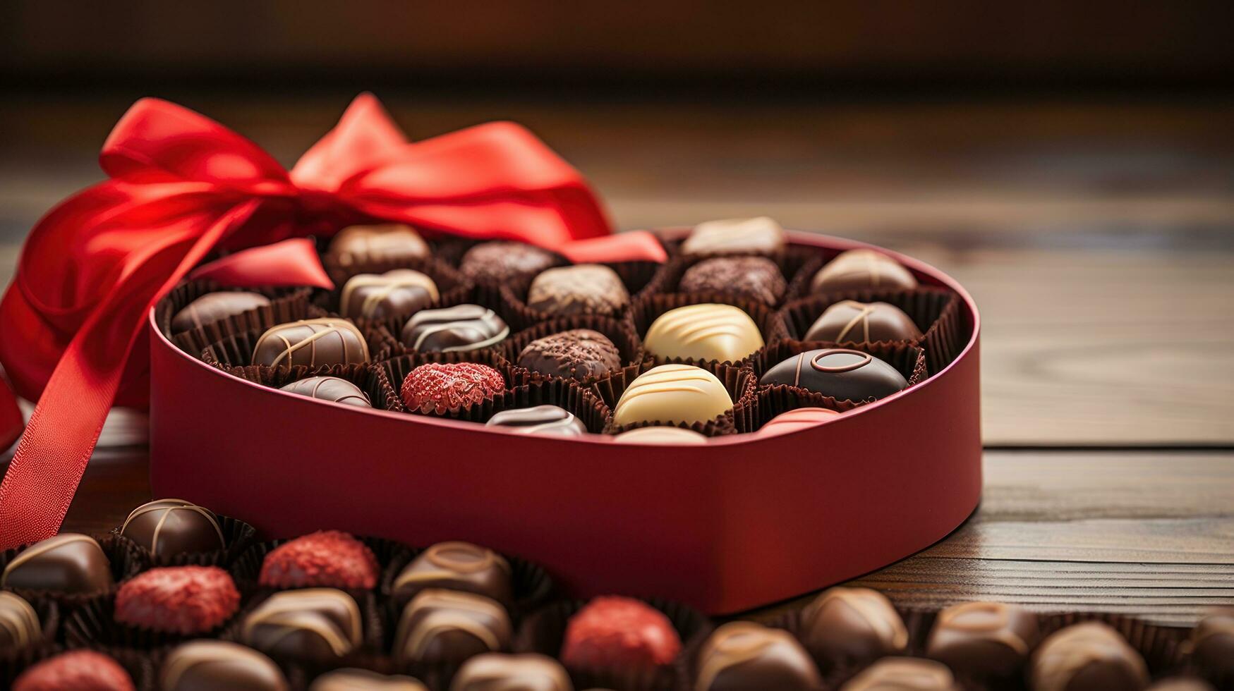 fermer de une en forme de coeur boîte de des chocolats photo