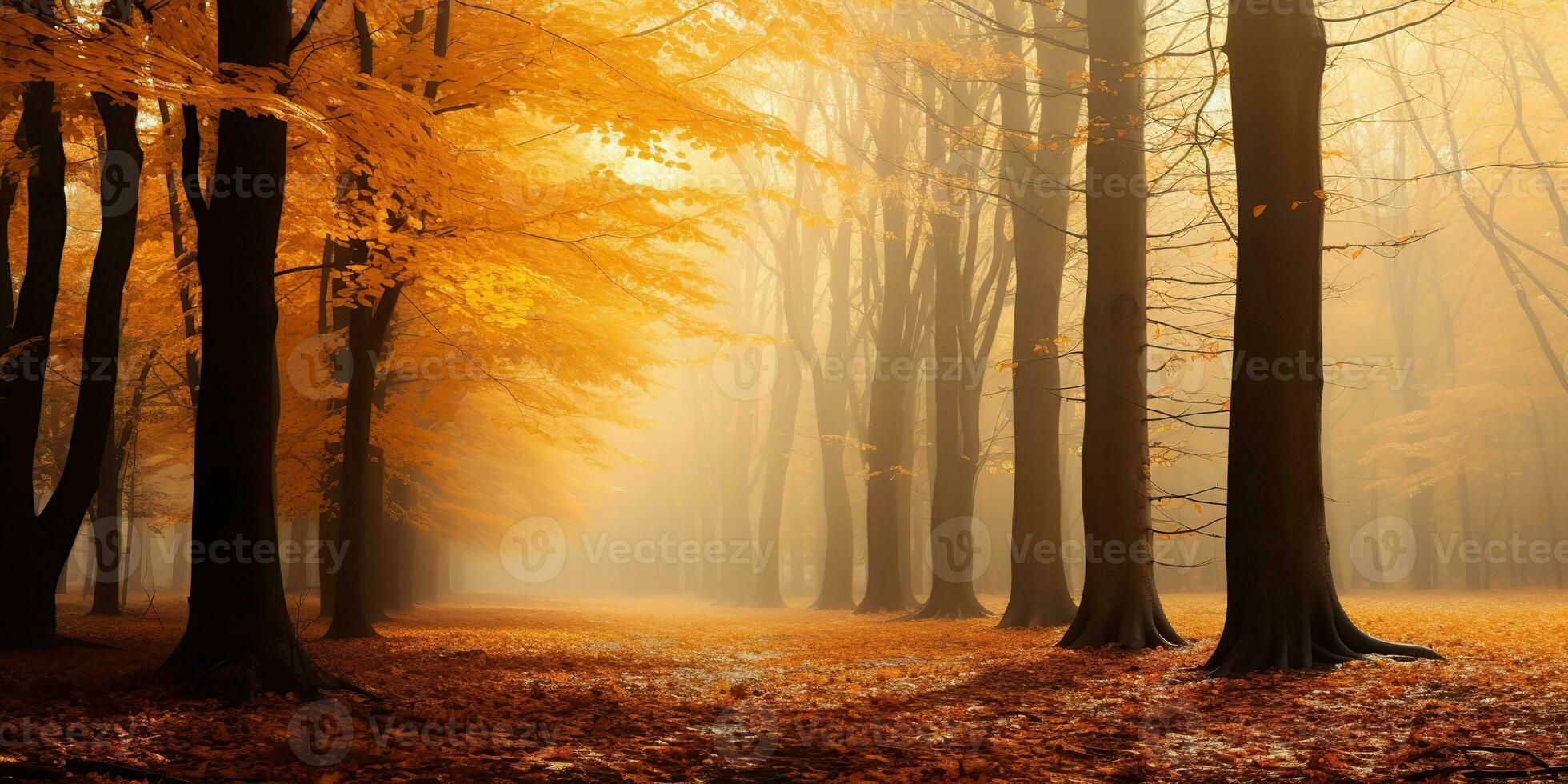 ai généré. ai génératif. l'automne forêt Extérieur la nature Orange Jaune parc tomber paysage Contexte. graphique art photo