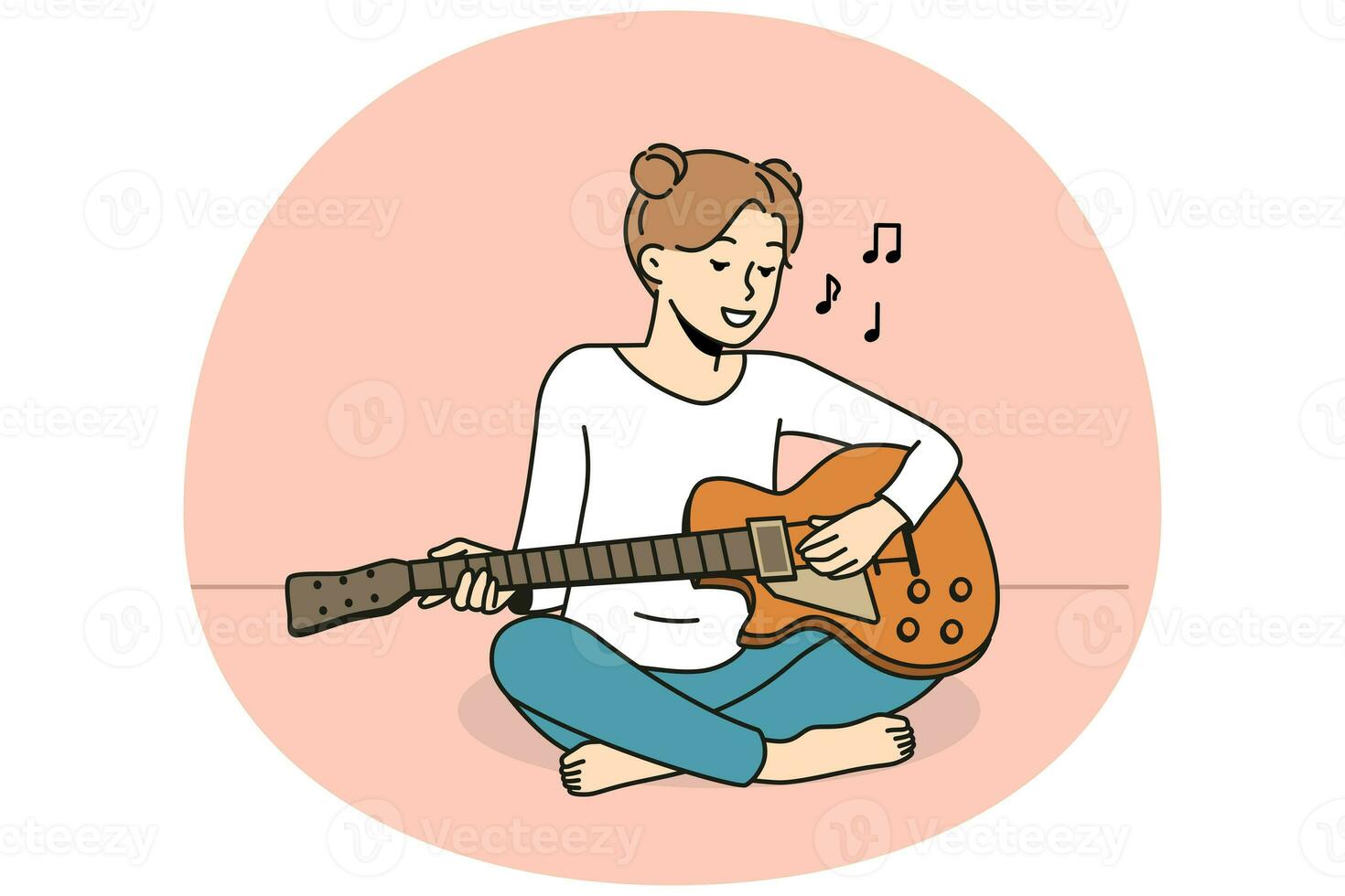 souriant fille en jouant guitare photo