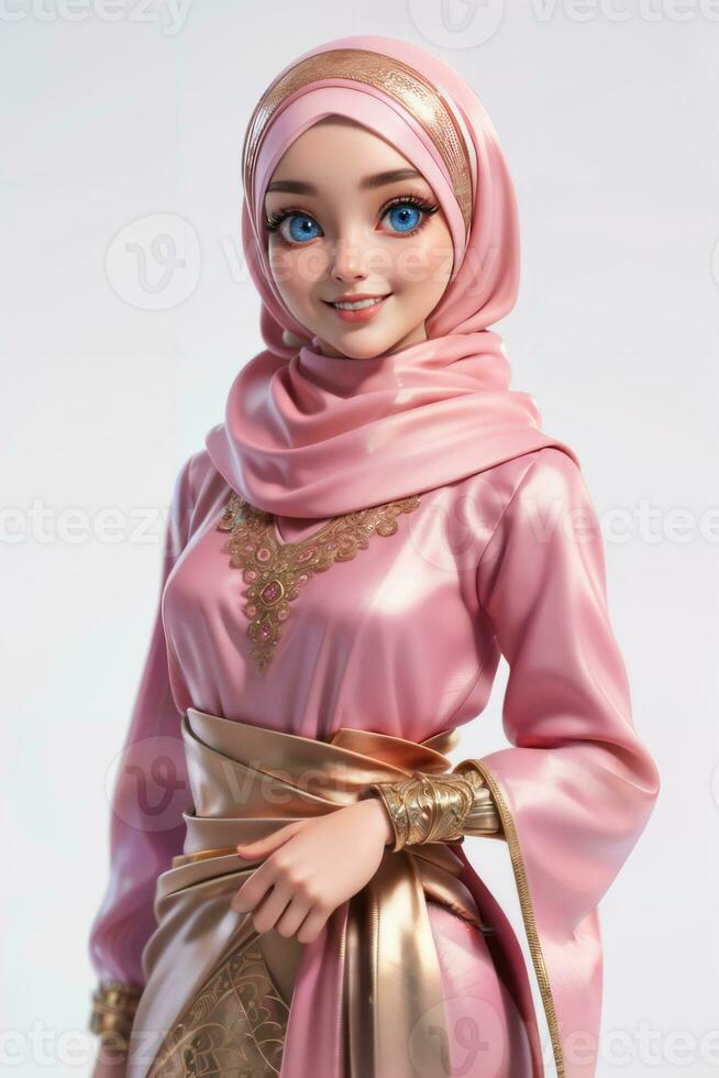 vol préposé poupée avec musulman robe. génératif ai photo