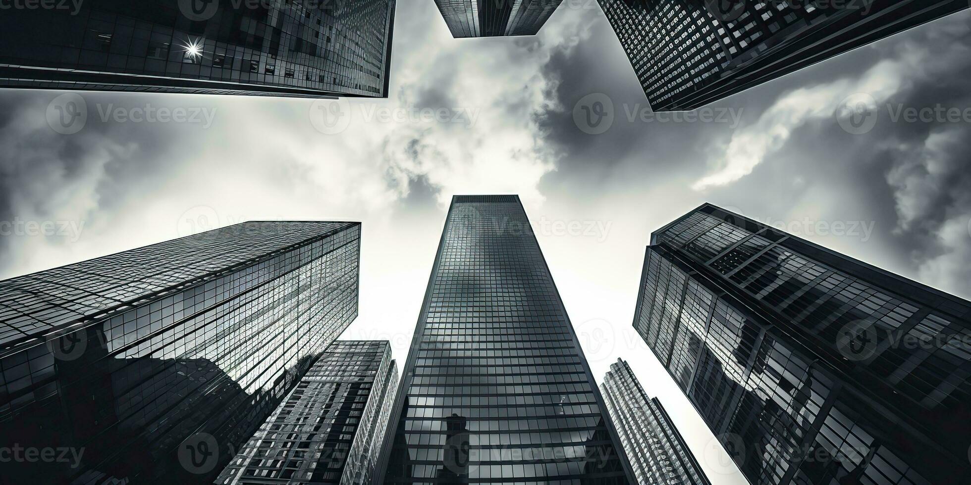 ai généré. ai génératif. affaires centre ville ville avec beaucoup gratte-ciel poisson œil vue Contexte. graphique art photo