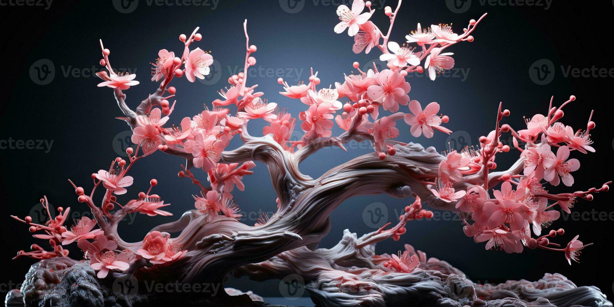 ai généré. ai génératif. asiatique Japonais fleur plante Sakura Cerise fleur peu arbre décoration. graphique art photo