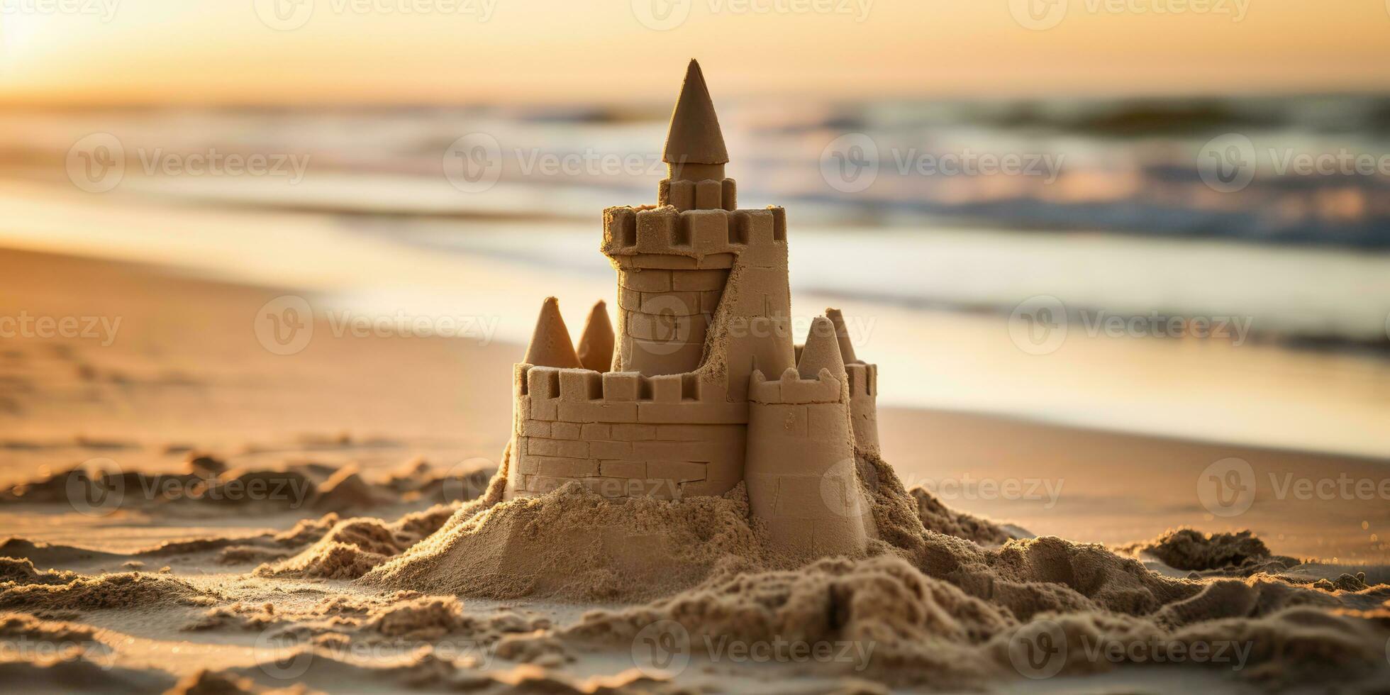 ai généré. ai génératif. magnifique fort le sable château. vacances refroidissement mer océan ambiance. graphique art photo