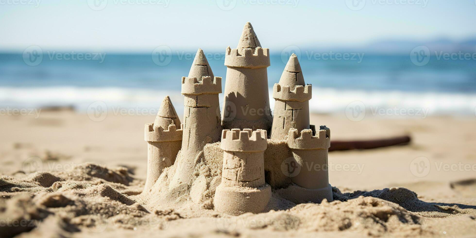 ai généré. ai génératif. magnifique fort le sable château. vacances refroidissement mer océan ambiance. graphique art photo