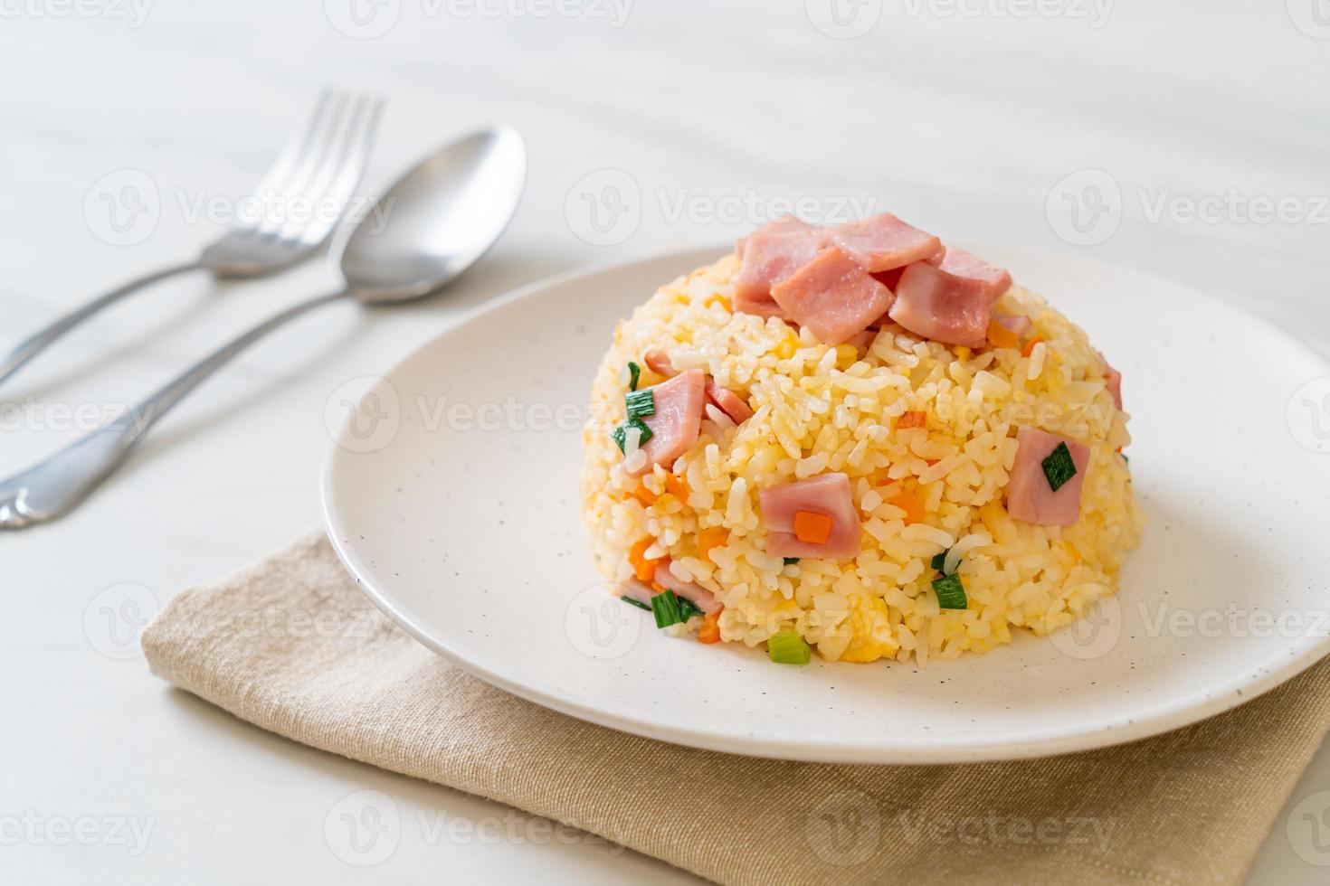 Riz frit maison au jambon sur assiette photo