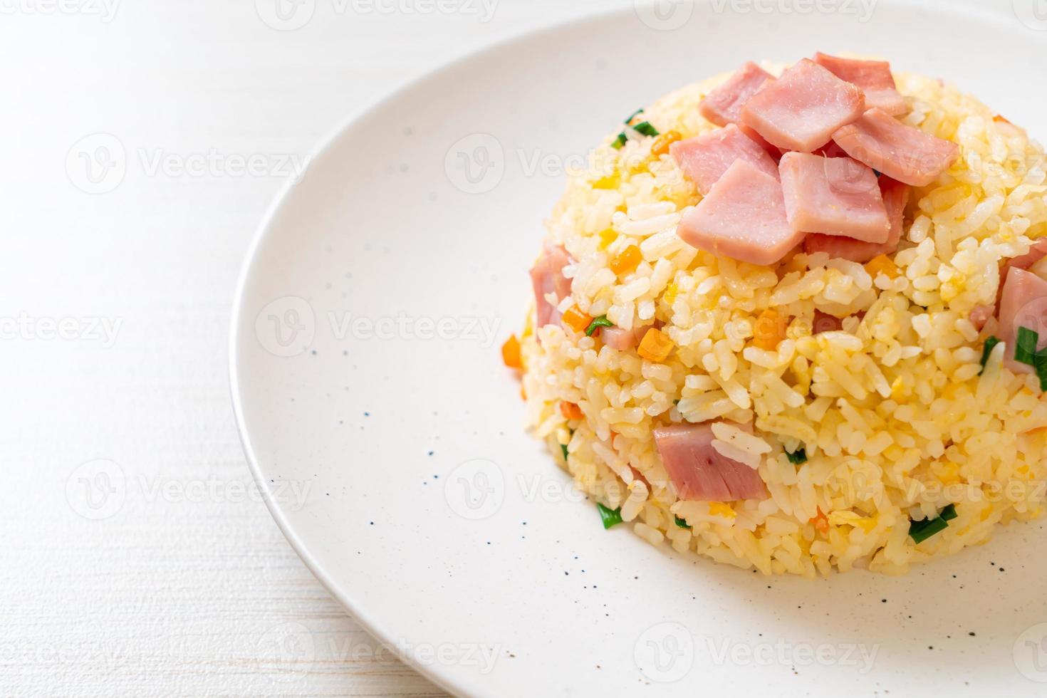 Riz frit maison au jambon sur assiette photo