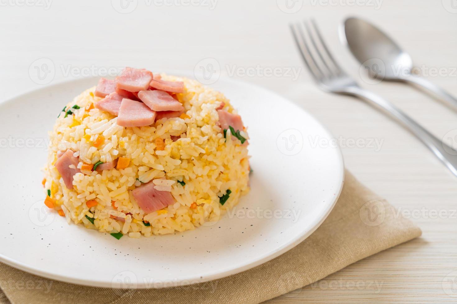 Riz frit maison au jambon sur assiette photo