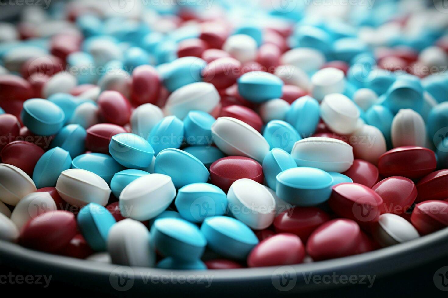 assorti pilules tas blanc, bleu, vibrant couleurs des médicaments la diversité emballé pour santé ai généré photo