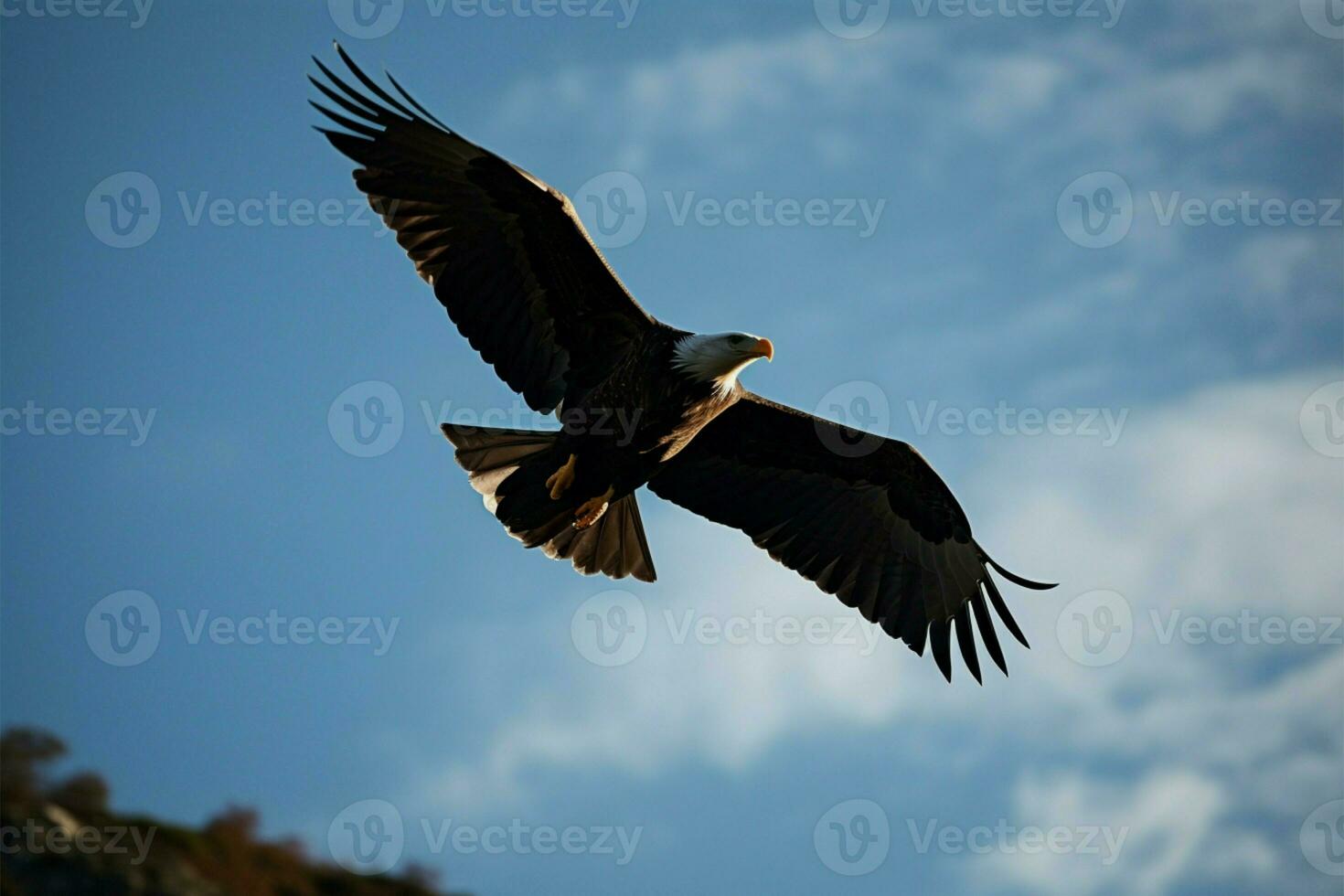 majestueux Aigle monte en flèche par une à couper le souffle magnifique bleu ciel ai généré photo