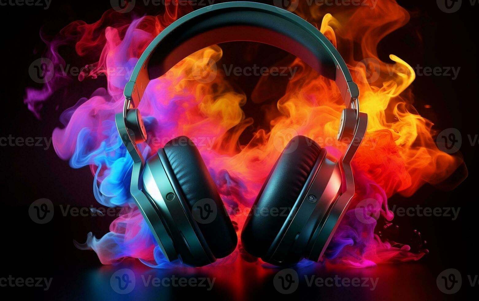 écouteurs avec coloré fumée photo