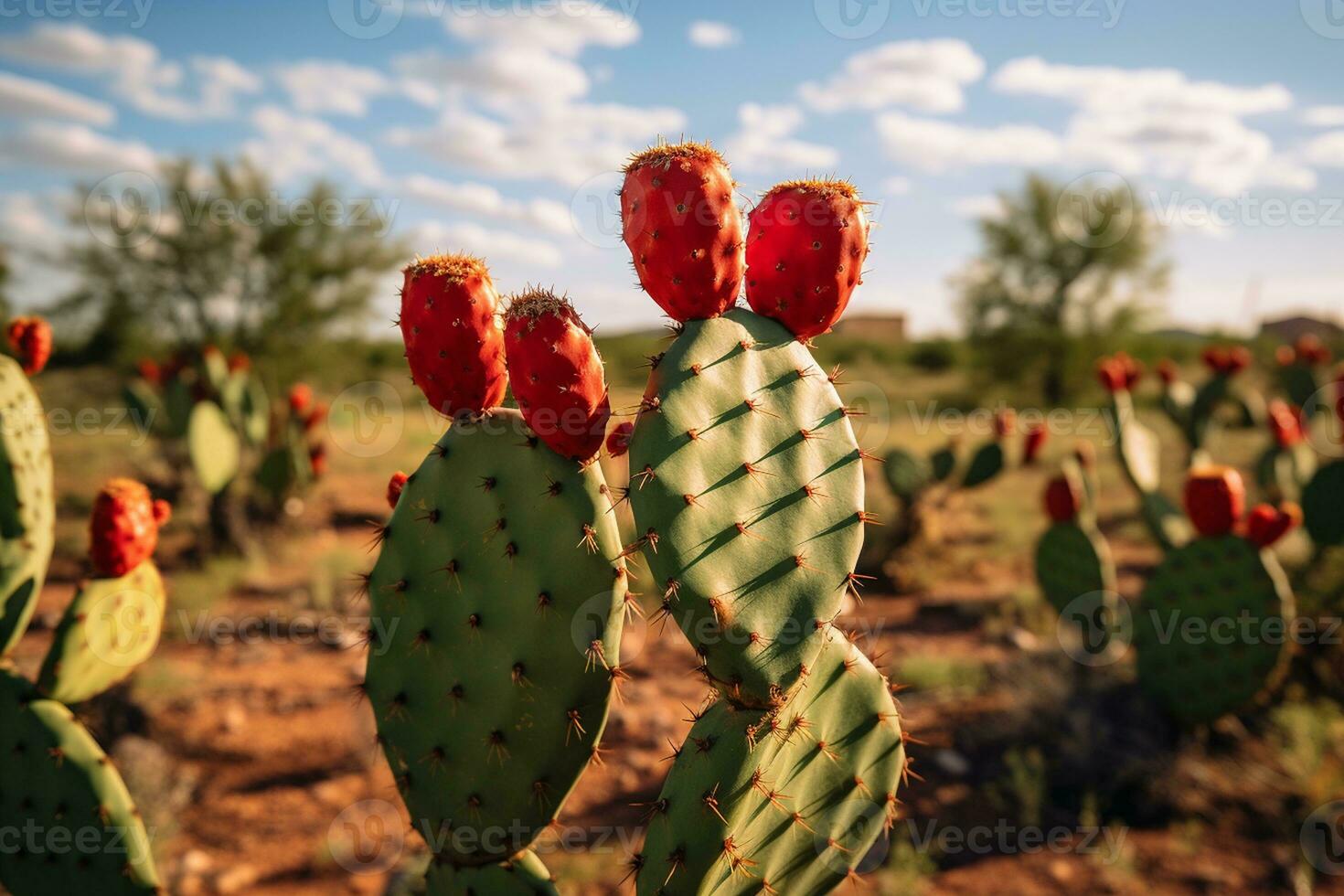 épineux poire cactus dans le désert paysage. génératif par ai photo