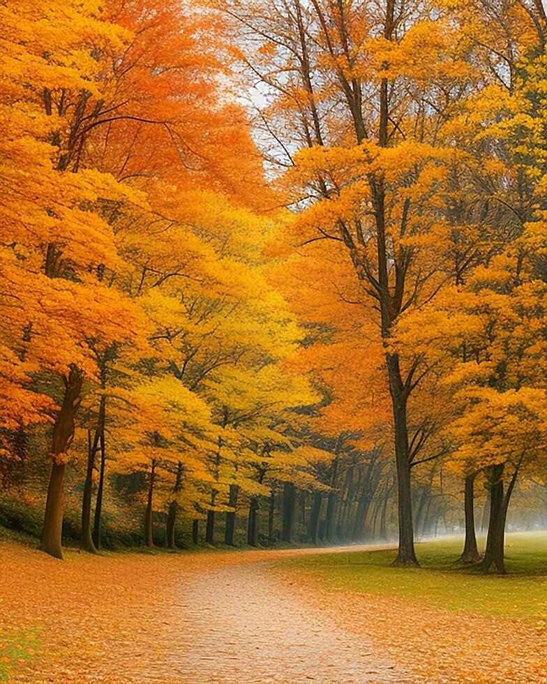 photo route est entouré par des arbres avec coloré feuilles pendant tomber généré par ai