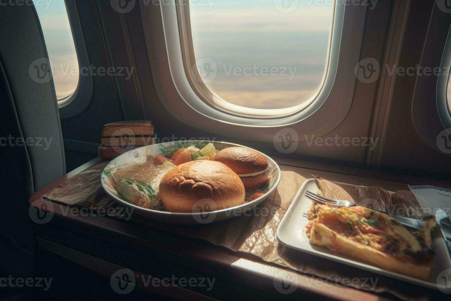 vue de le des nuages par le avion la fenêtre. Voyage et tourisme concept. génératif ai photo