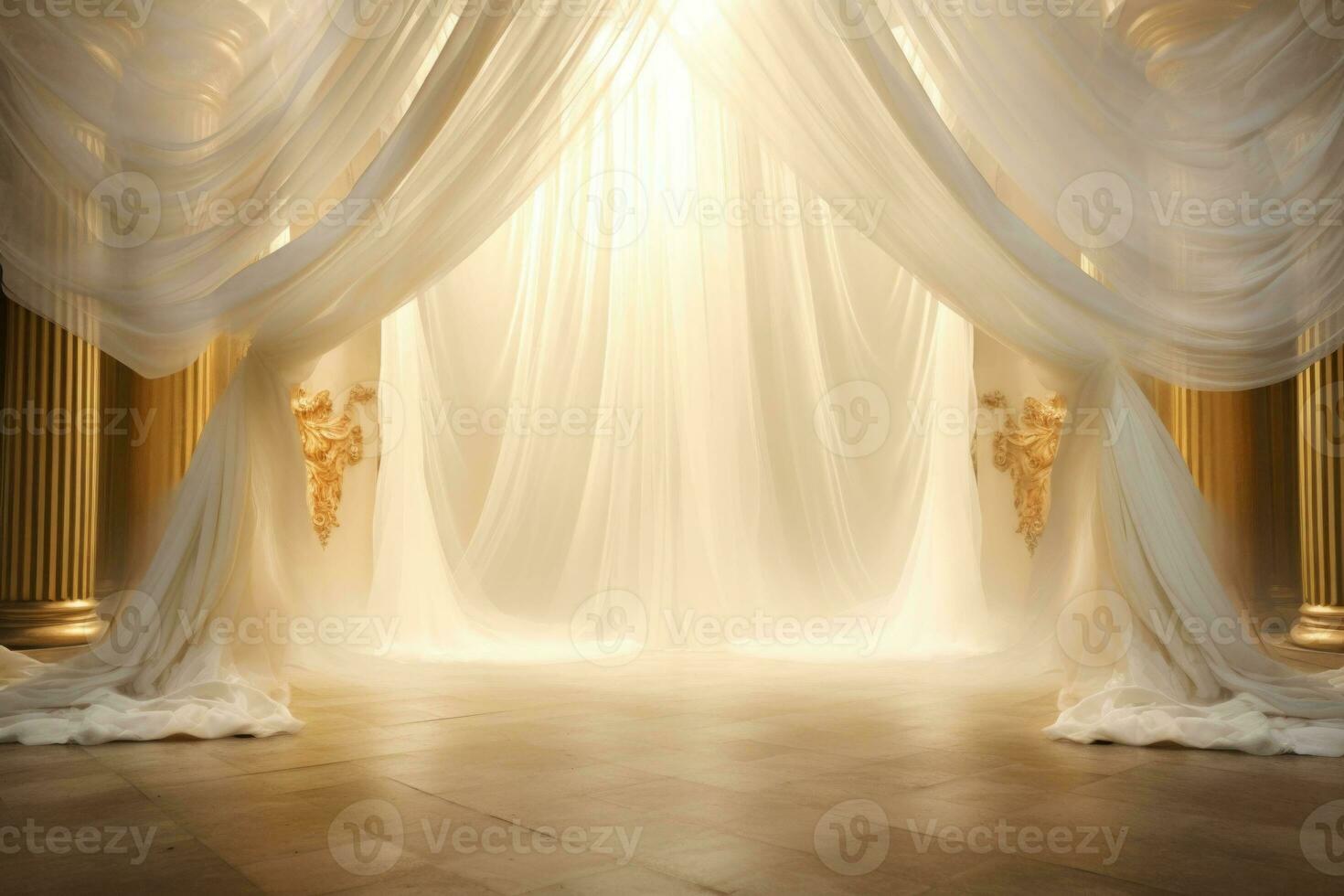 le transparent blanc rideaux avec doux brillant lumière. génératif ai photo