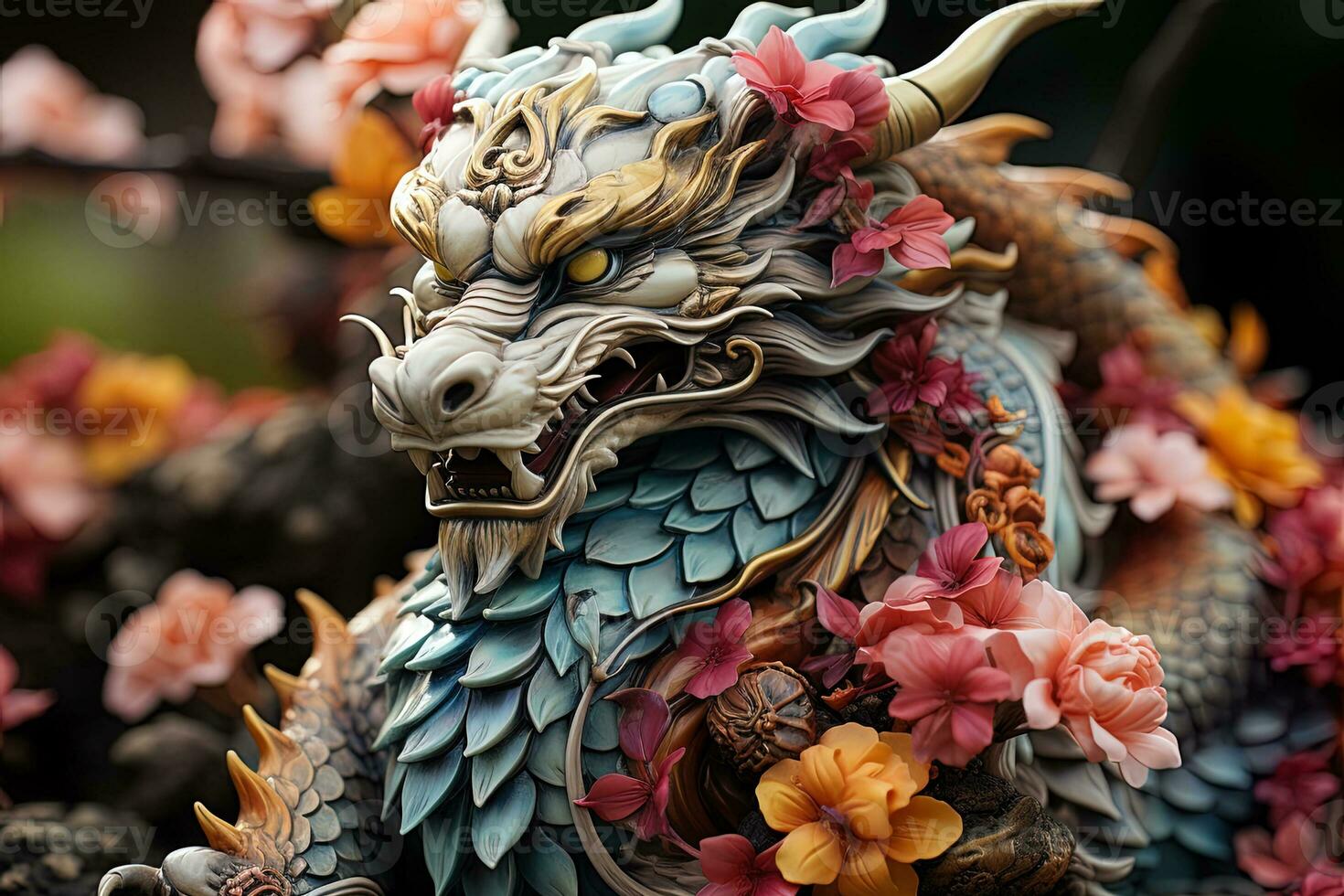 chinois dragon, dans le style de détaillé multicouche compositions, fantastique personnage, coloré brillant fond.ai génératif art photo