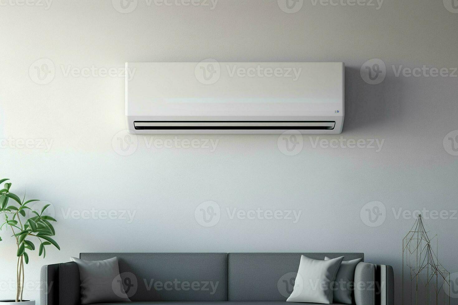 air Conditionneur sur le mur dans le vivant chambre, Stock photo. ai généré pro photo