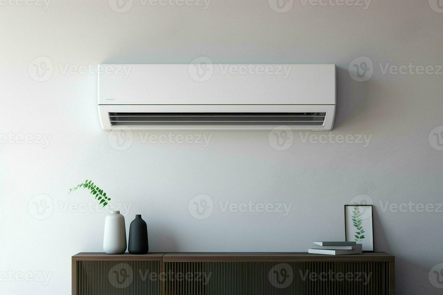 air Conditionneur sur le mur dans le vivant chambre, Stock photo. ai généré pro photo