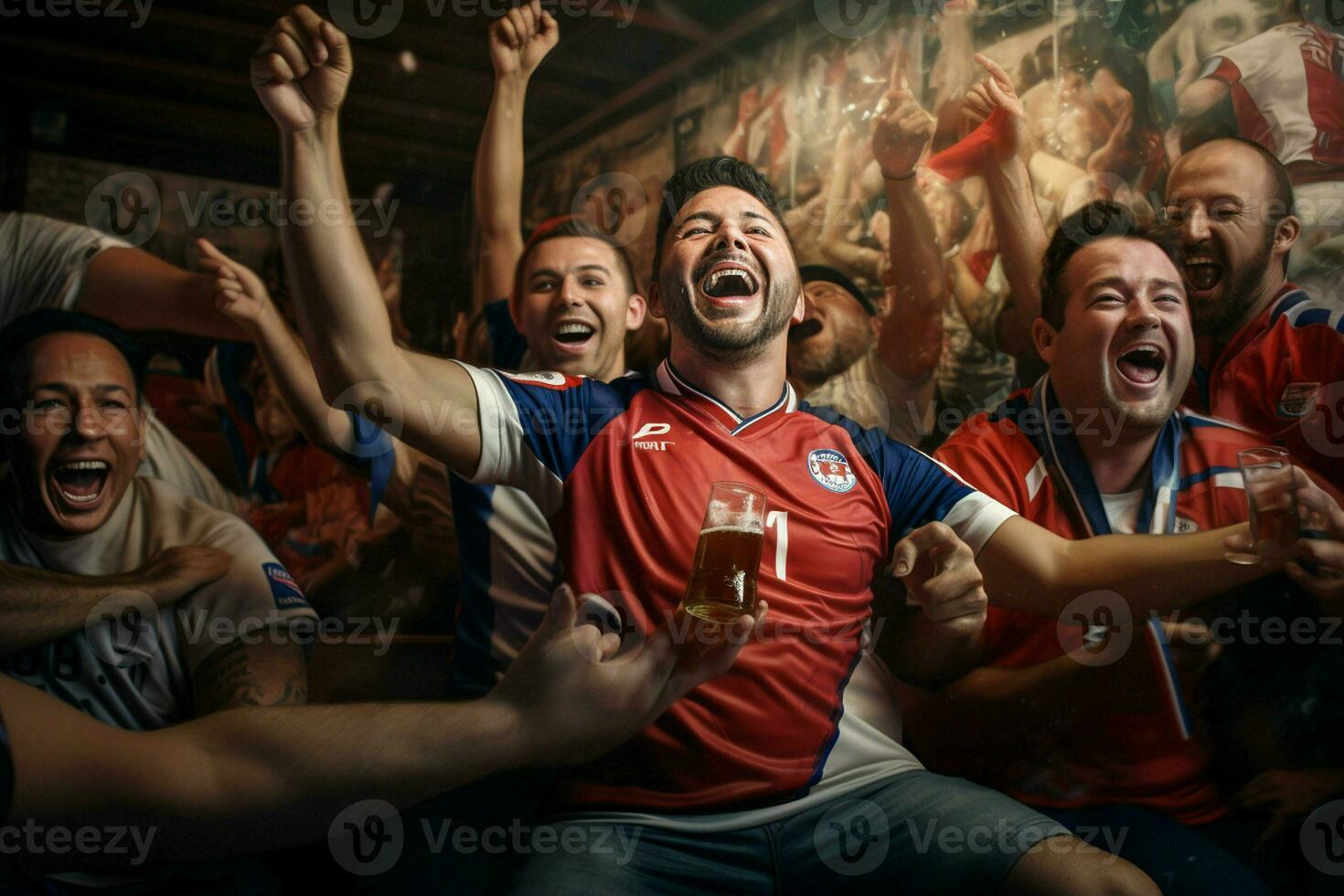 excité costarica Football Ventilateurs applaudissement pour leur équipe pendant une Jeu à stade. ai généré pro photo