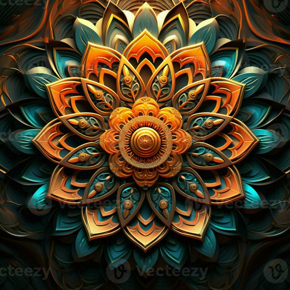 abstrait coloré mandala sur une foncé Contexte. ai généré. ai généré pro photo