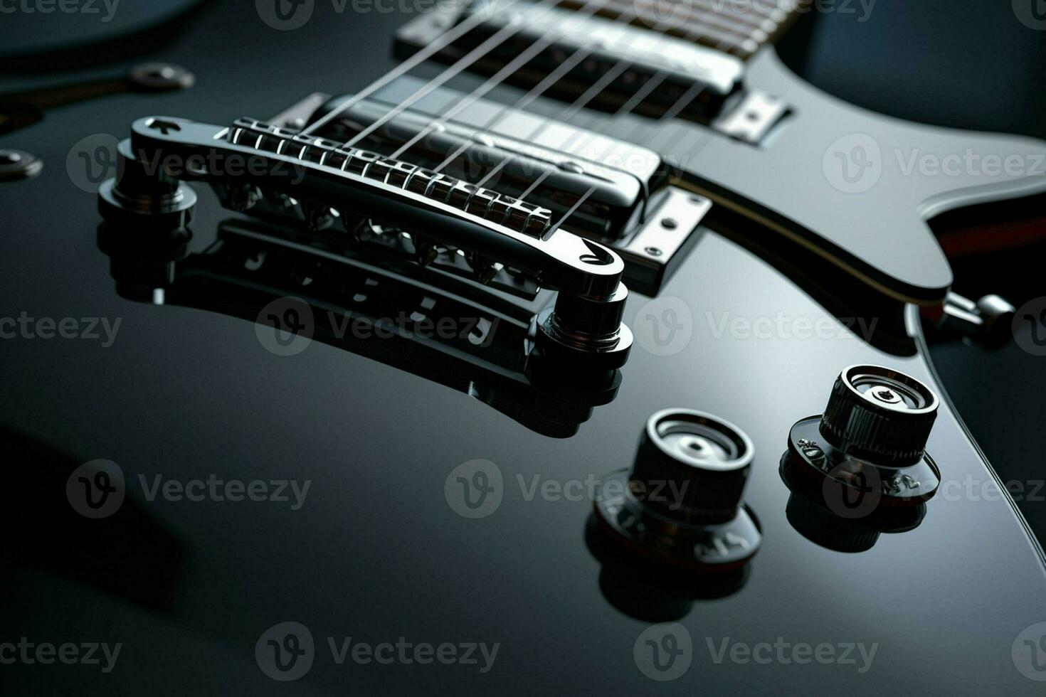 proche en haut de noir électrique guitare. ai généré pro photo