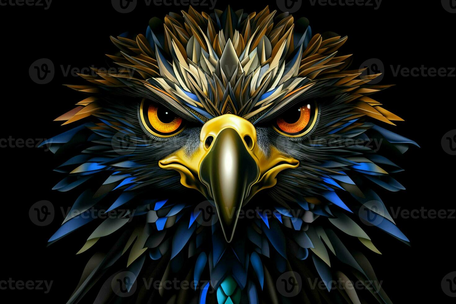 Aigle tête dans bleu et Jaune couleurs sur une noir Contexte. ai généré pro photo