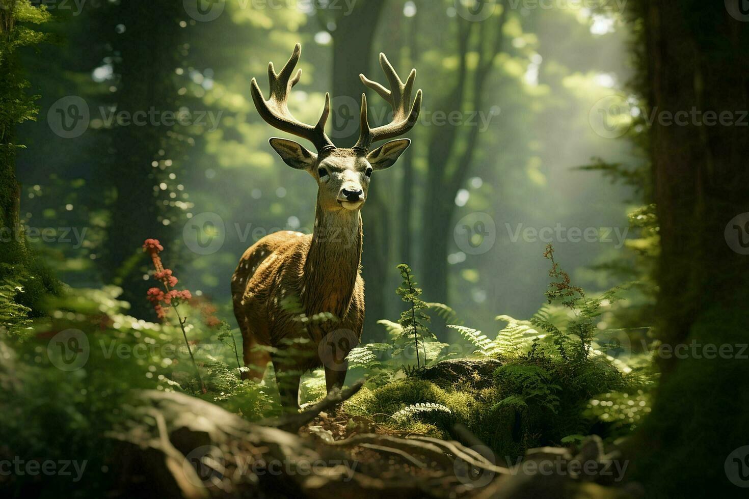 majestueux rouge cerf cerf dans le forêt. magnifique sauvage cerf dans le forêt. faune scène de la nature. ai généré pro photo