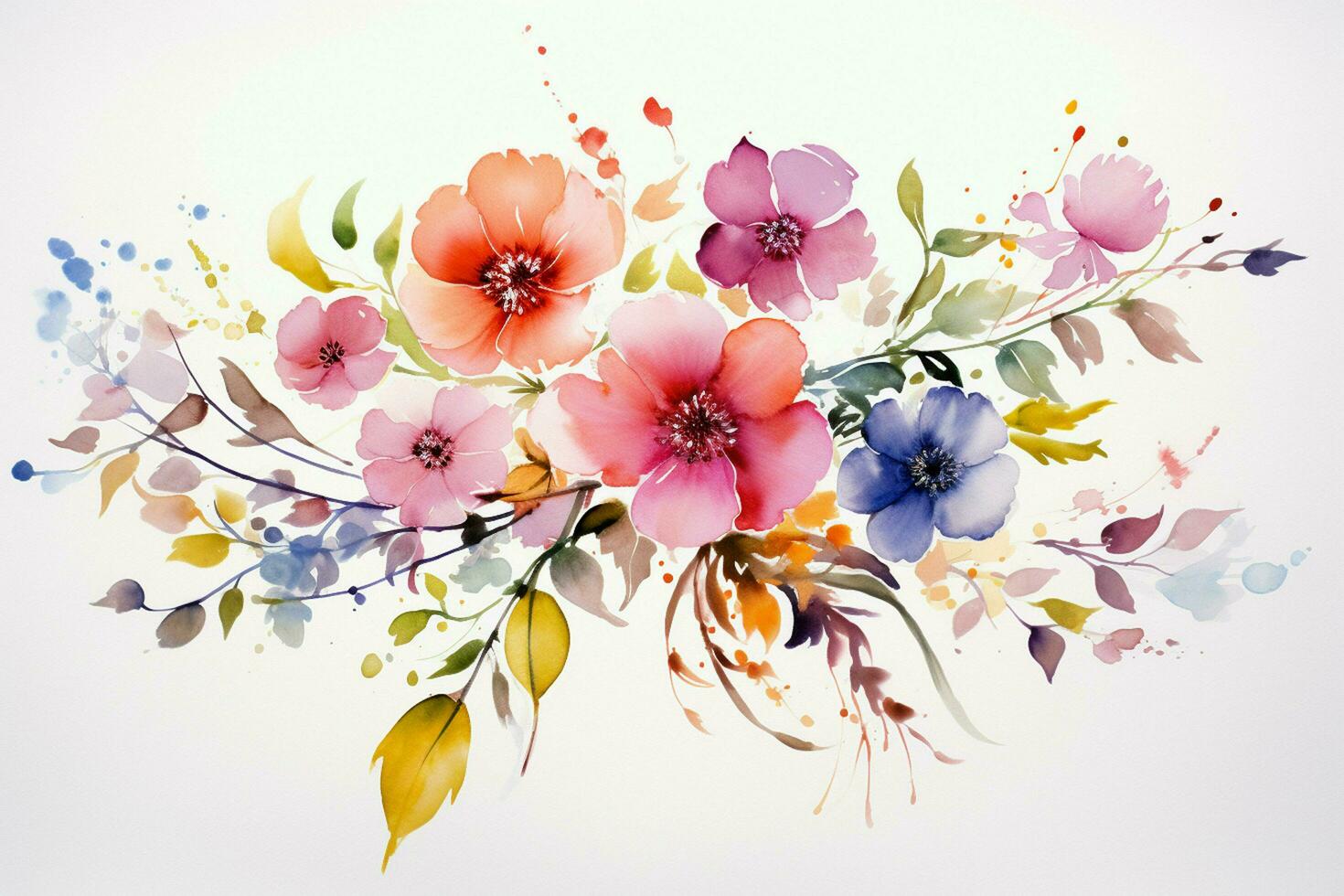 salutation carte avec aquarelle fleurs Fait main. coloré aquarelle floral bouquet sur blanc arrière-plan, ancien style. ai généré photo