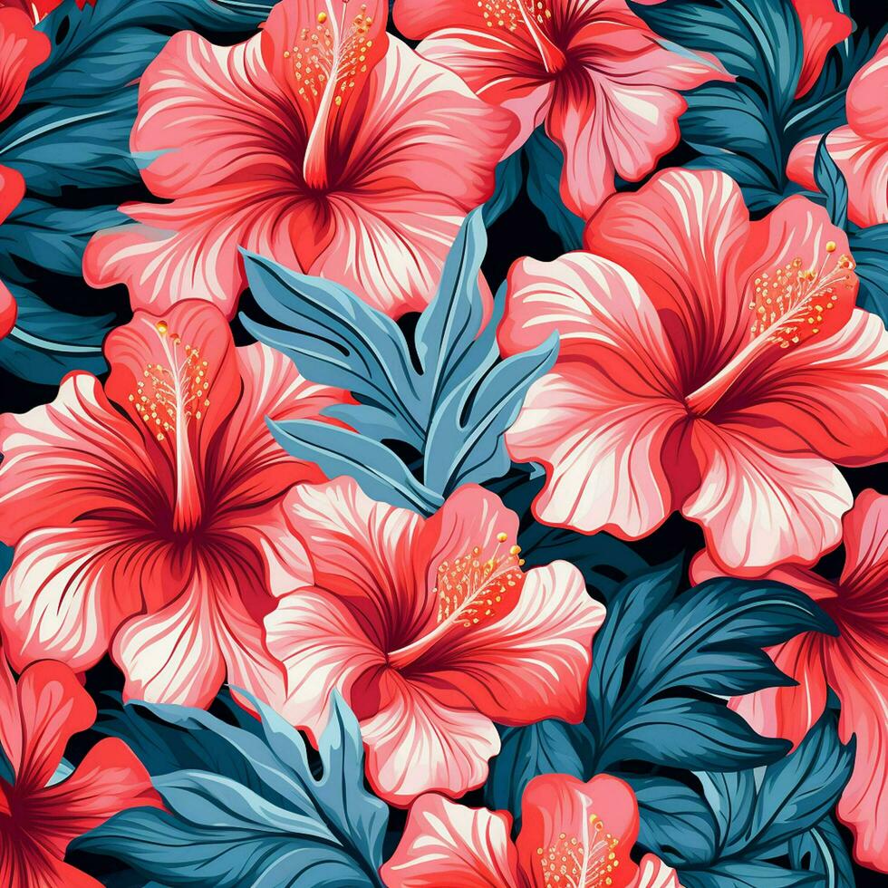 tropical hibiscus fleurs et paume feuilles Contexte. ai généré gratuit photo