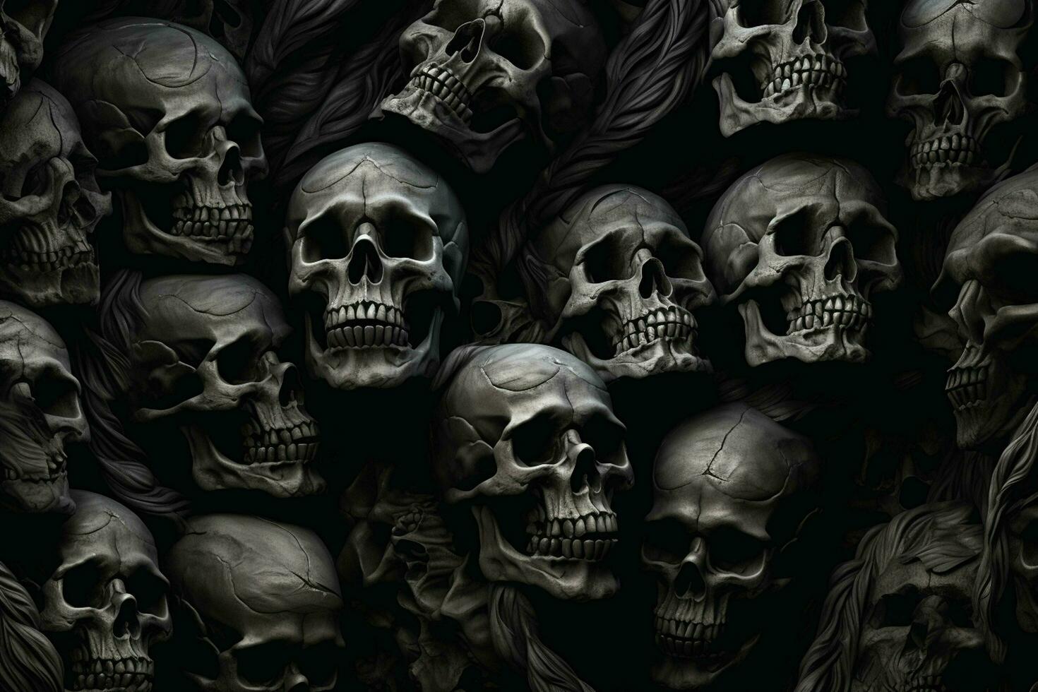 effrayant effrayant Halloween Contexte avec noir et blanc effrayant crânes. crânes sur noir Contexte. Halloween concept. ai généré gratuit photo