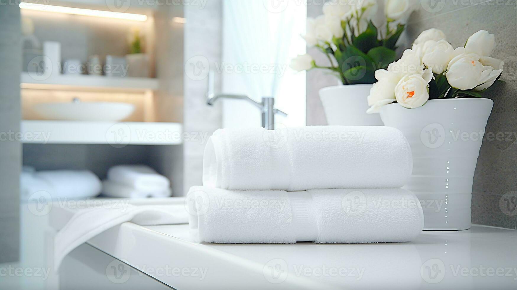 moderne blanc les serviettes dans le salle de bains.générative ai. photo