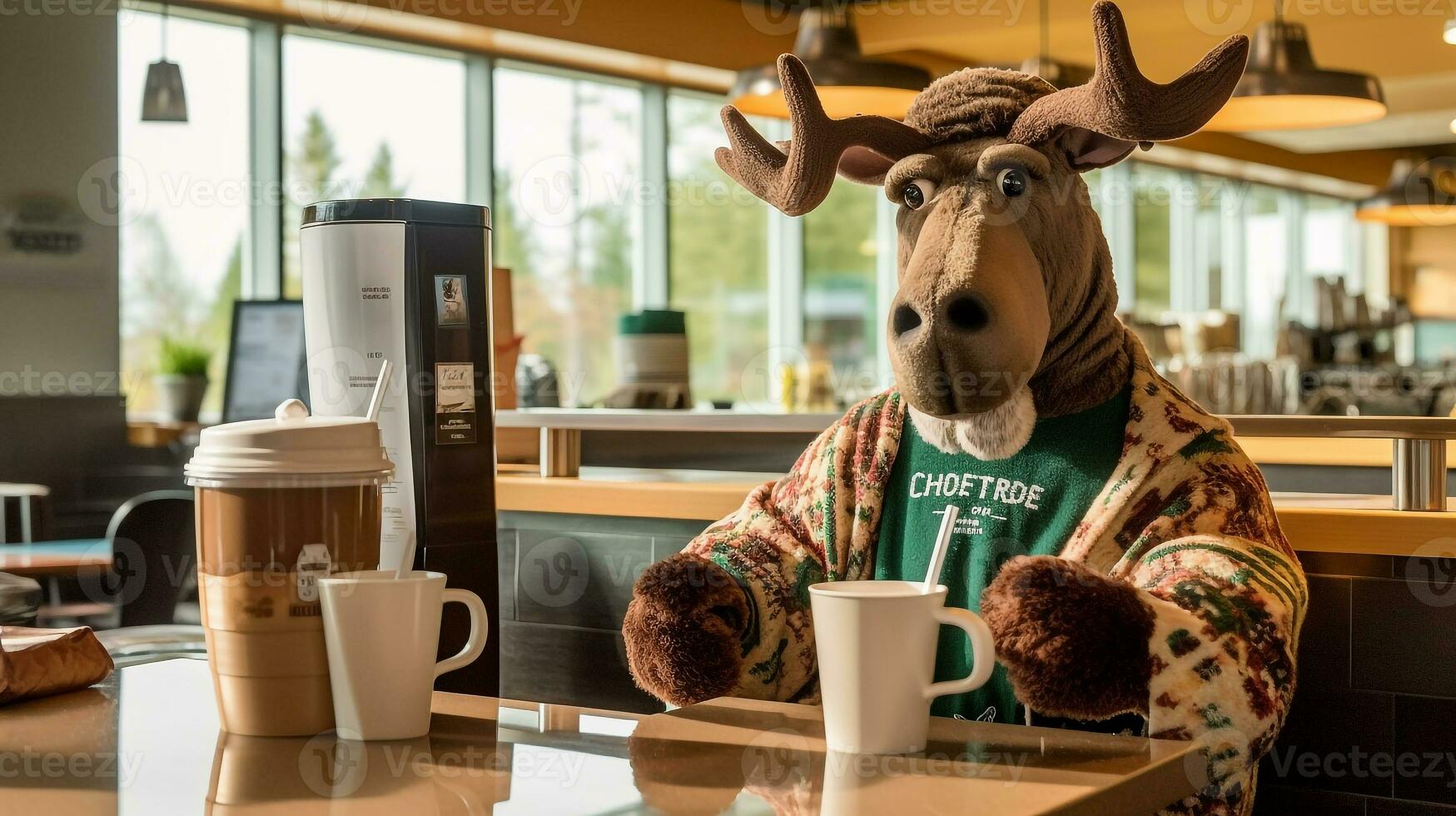 renne habillé comme une barista portion café.génératif ai. photo