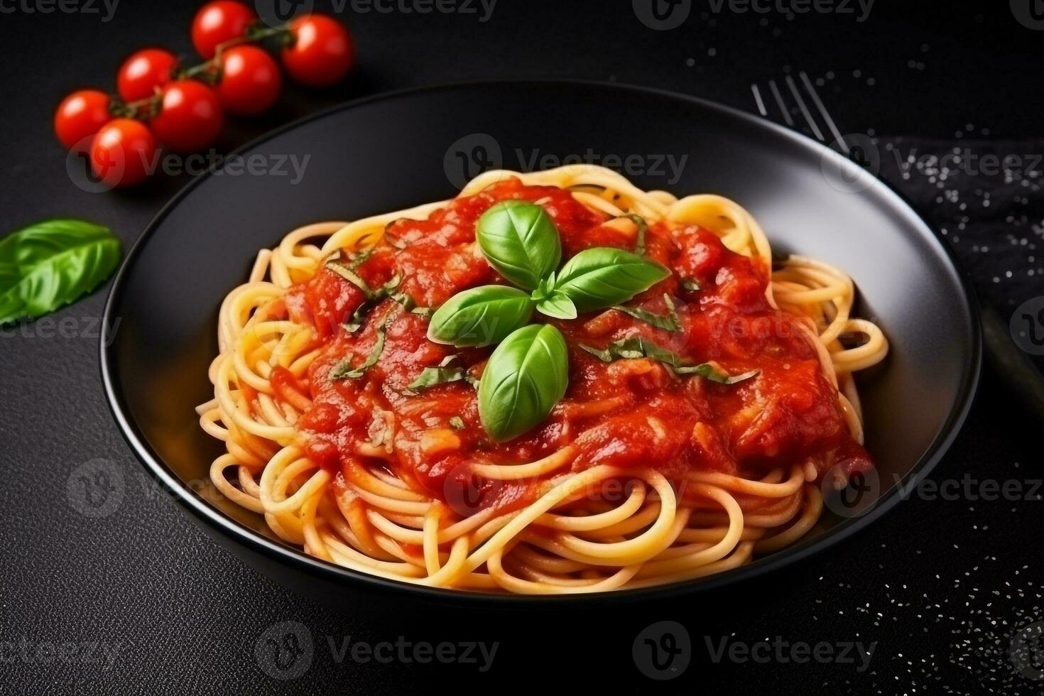 spaghetti Pâtes avec tomate sauce sur pierre arrière-plan.génératif ai. photo