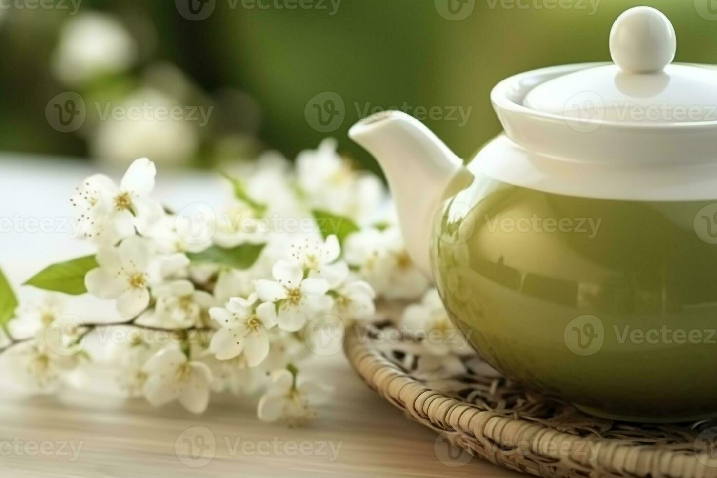 vue de face d'une tasse en verre moderne avec du thé au jasmin et des  brindilles de plantes. théière avec thé infusé et fleurs d'asmine. fond de  ciment gris. 12876730 Photo de stock chez Vecteezy