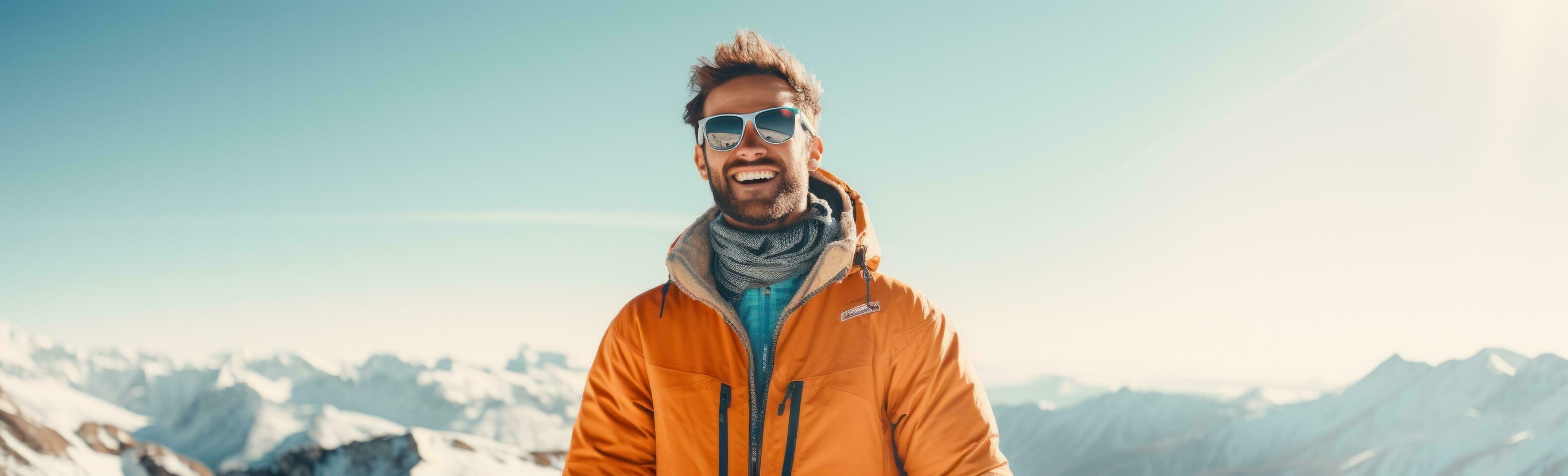 un homme ski sur une neigeux Montagne photo