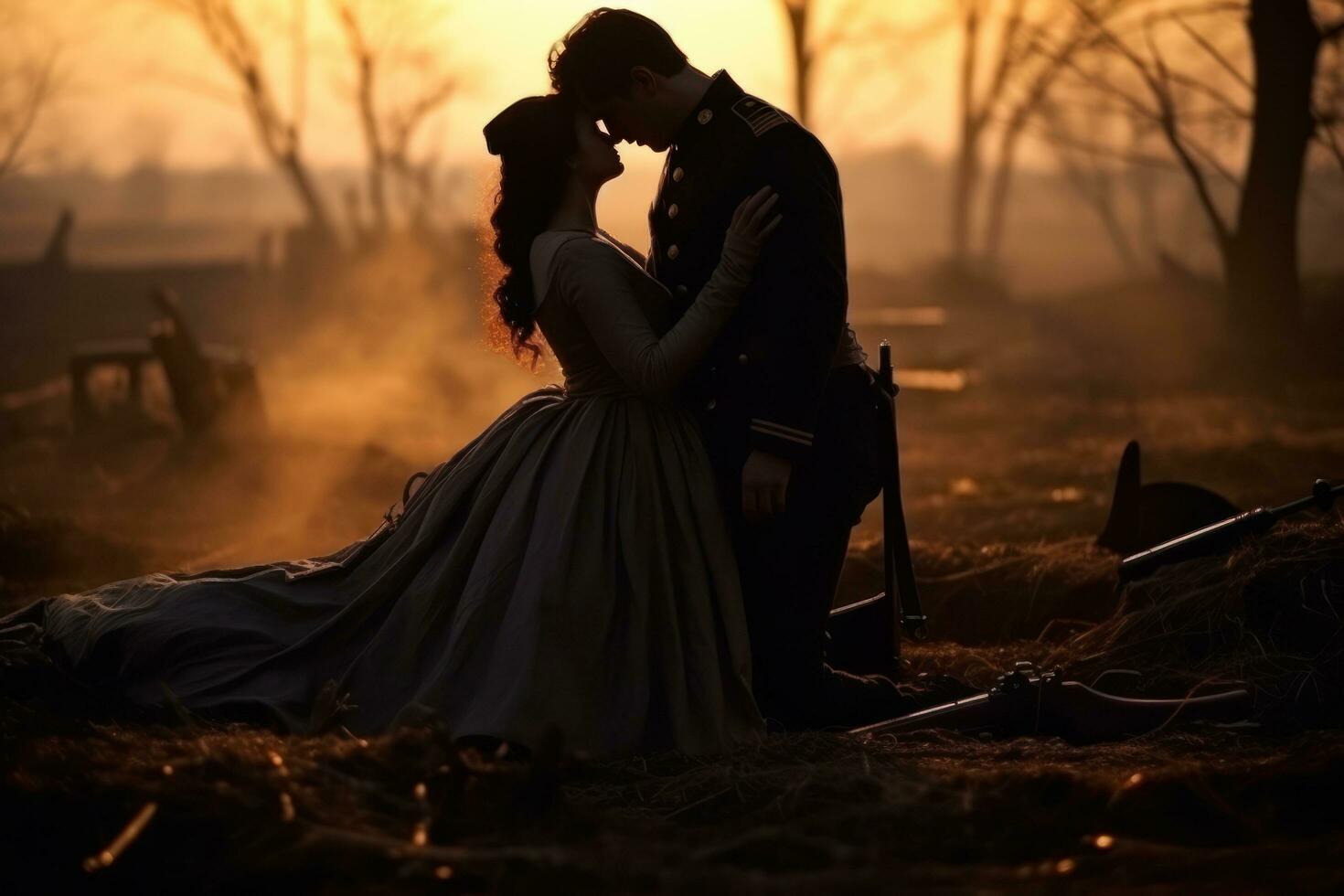 femme et homme embrasser dans le forêt photo