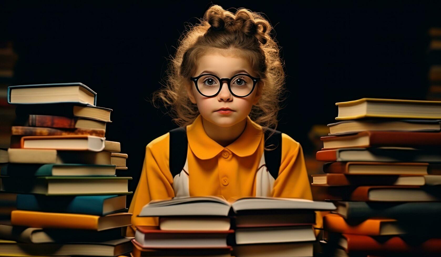 Jeune fille avec empiler de livres photo