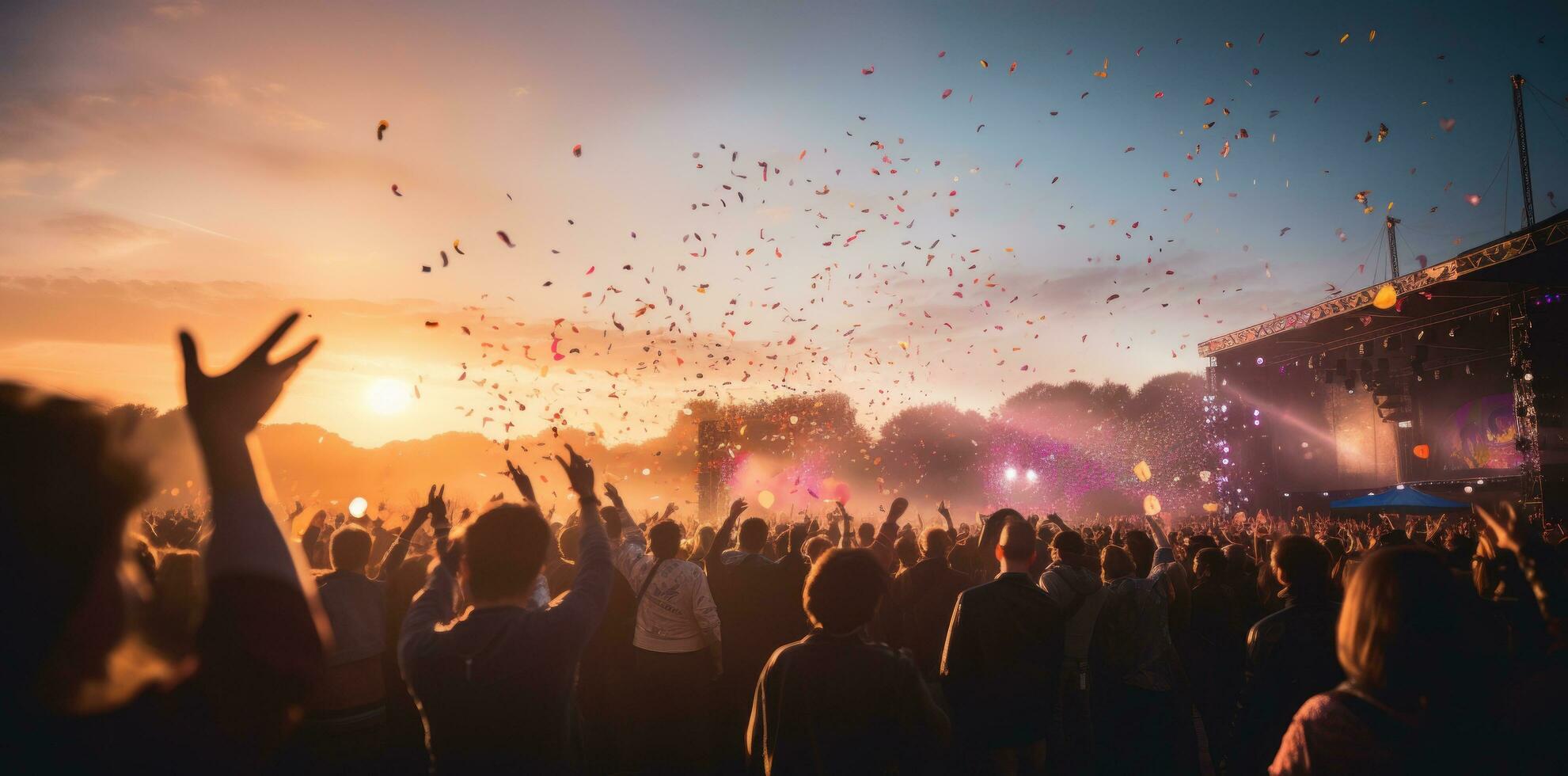 un soir à un Extérieur la musique Festival avec confettis en volant photo