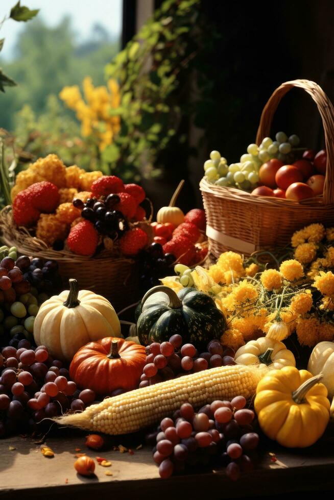 récolte saison, corne d'abondance, des fruits, légumes, Les agriculteurs' marché photo